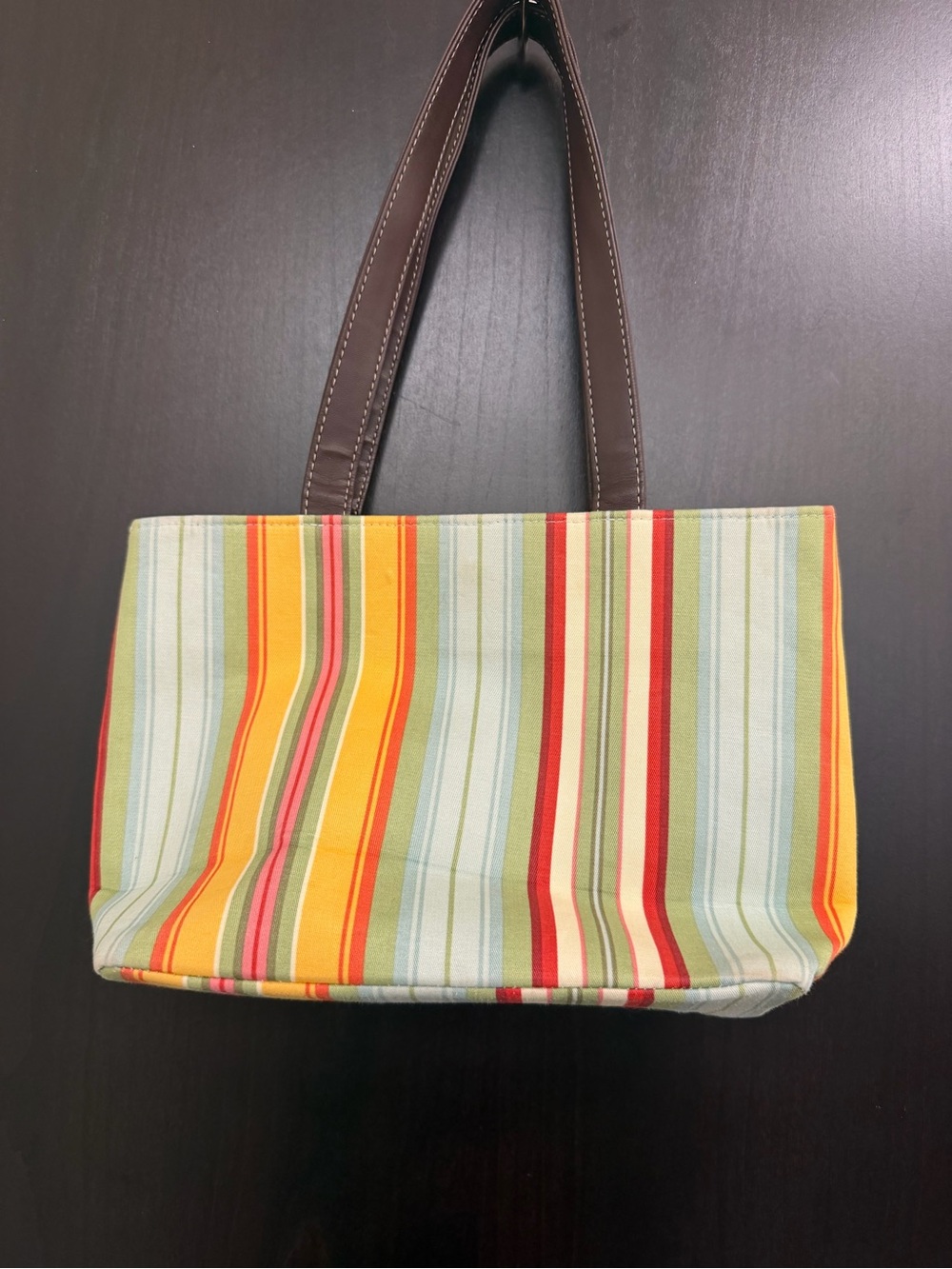 Longaberger Cream Canvas Floral Appliqué Tote with Multicolor Stripes Sunflower - Picture 4 of 12